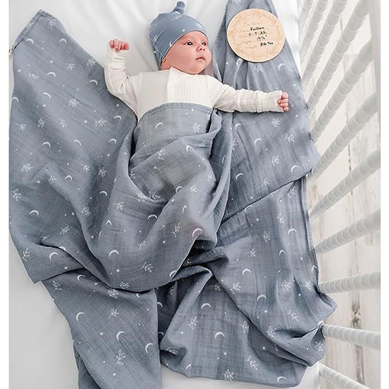 100% Organic Cotton Muslin Swaddle Blanket Set Matching Hat/Bow New Born Blanket Wrap
