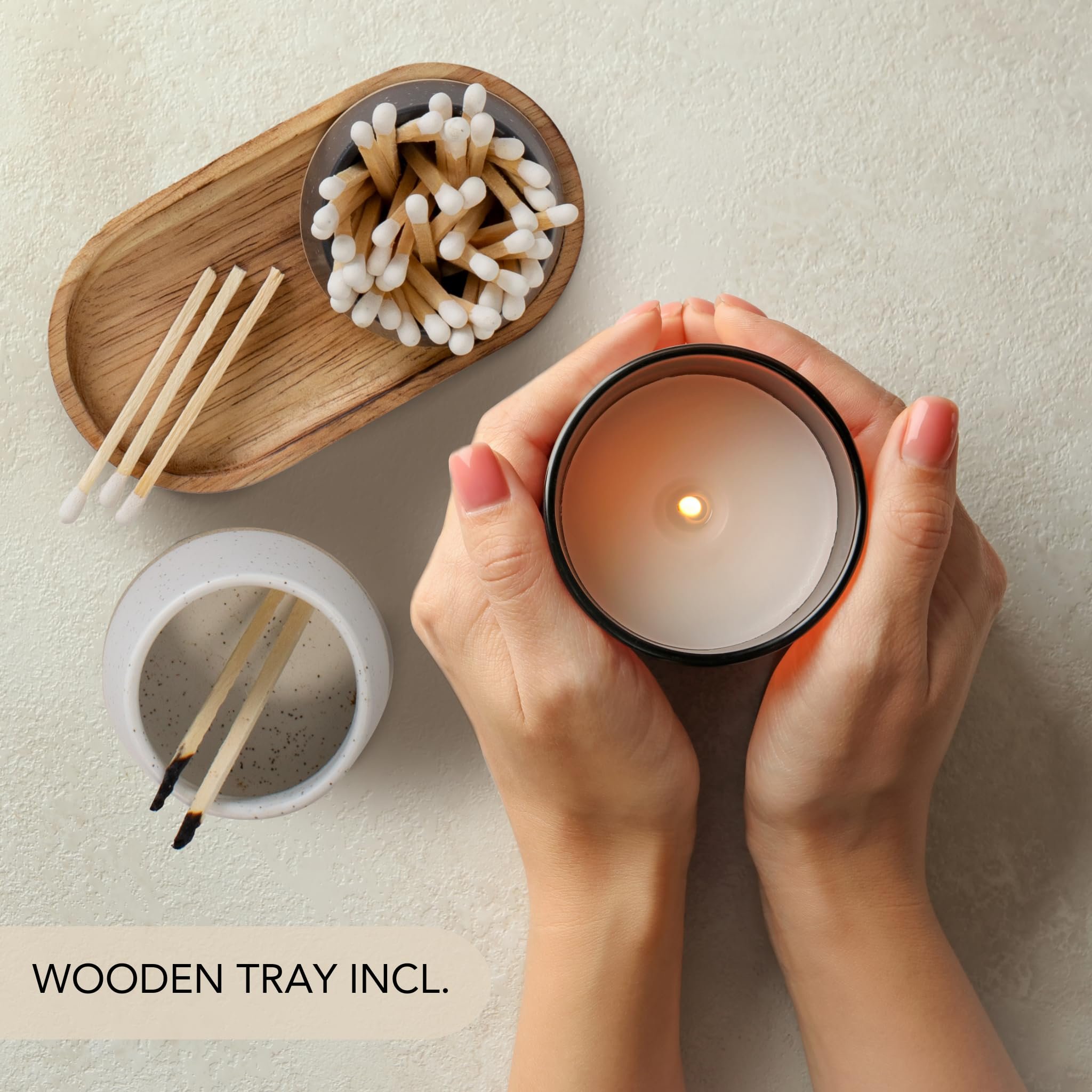 new arrive decorative ceramic match holder ceramic match striker holder with wooden tray for candle living room and home decor