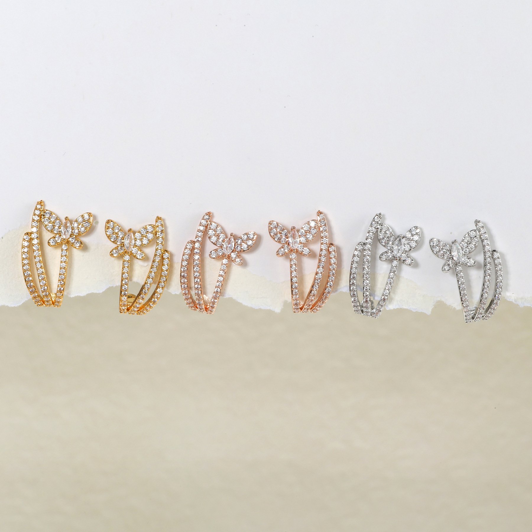 Factory Custom Zircon Butterfly Earrings French Niche Design Artistic Sense Studs Simple Fashion Mix And Match Ear Studs Female