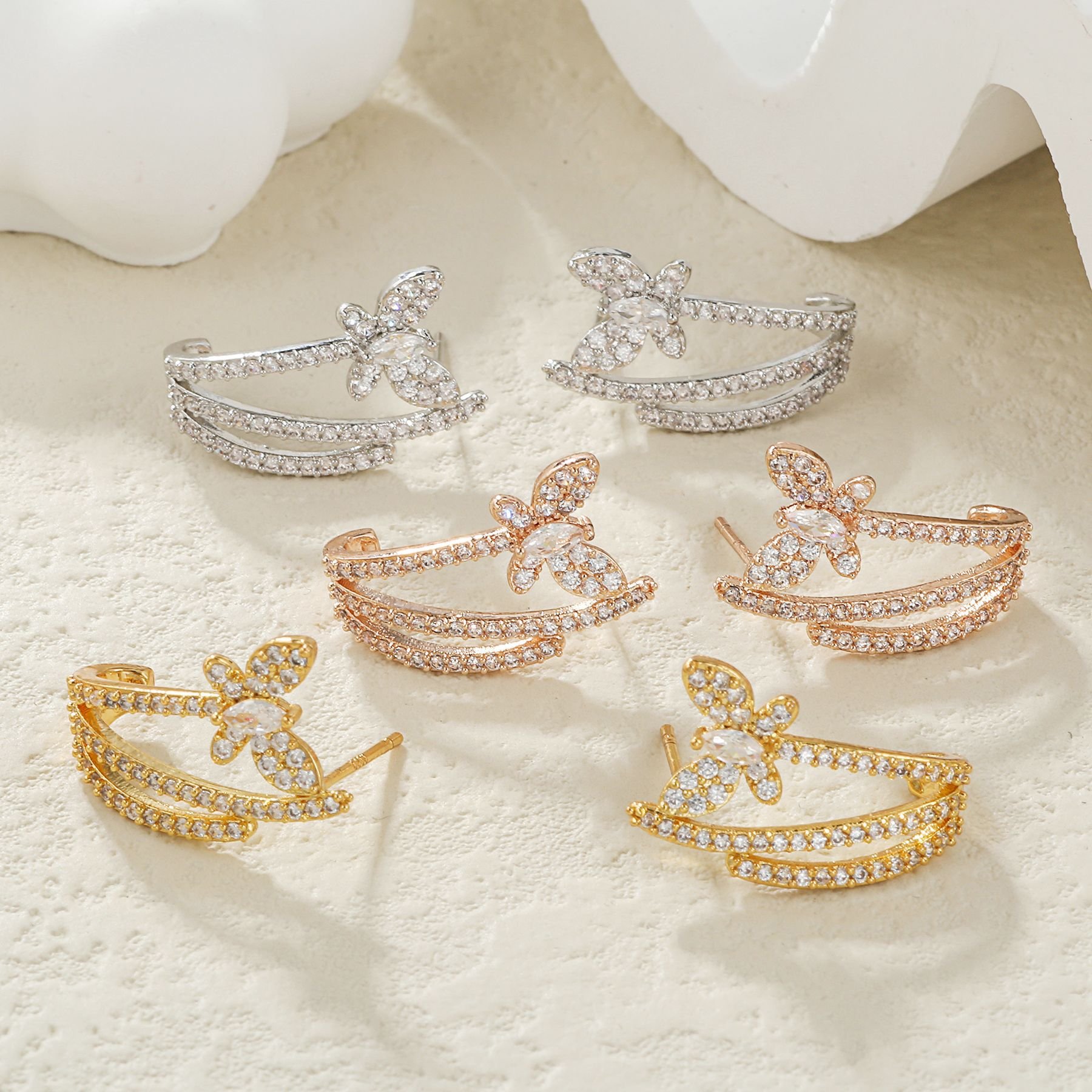 Factory Custom Zircon Butterfly Earrings French Niche Design Artistic Sense Studs Simple Fashion Mix And Match Ear Studs Female