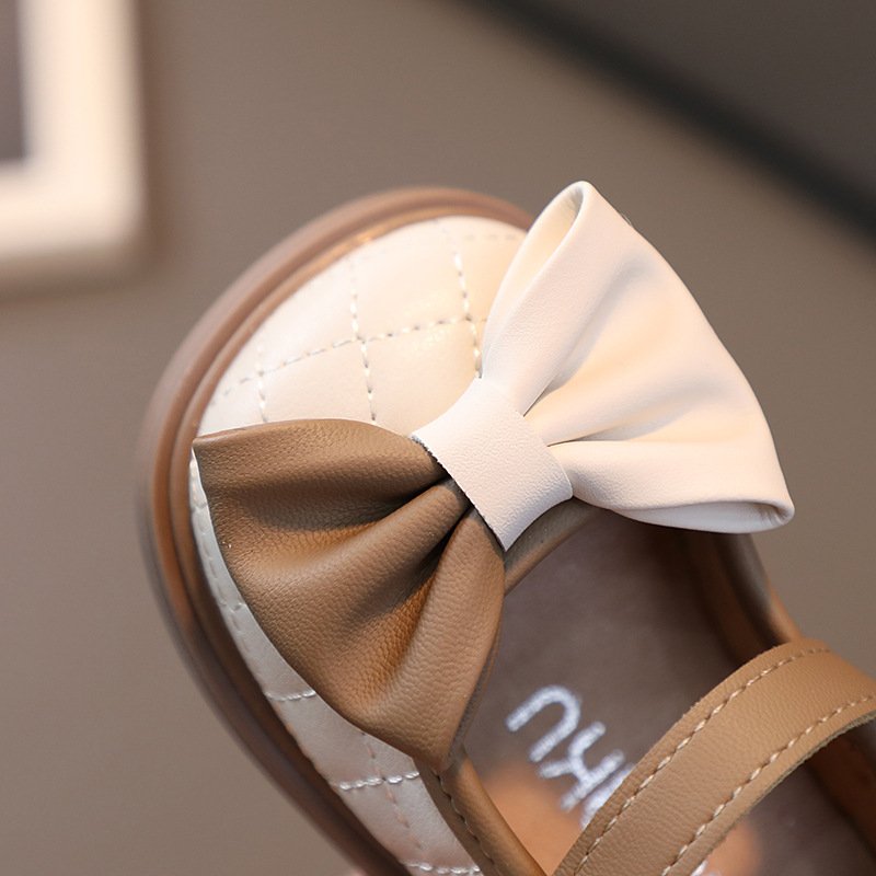 Girls matching color bow small leather shoes autumn new baby fashion elegant soft soles non-slip princess shoes