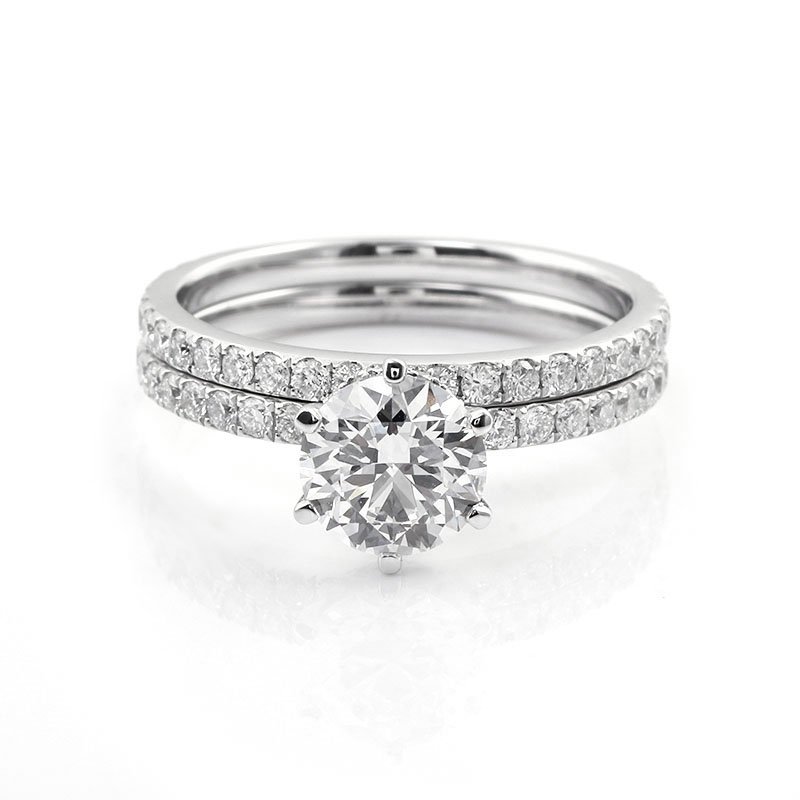Everlasting diamond engagement ring set with matching band in 18k white gold setting exquisite fine lab diamond jewelry