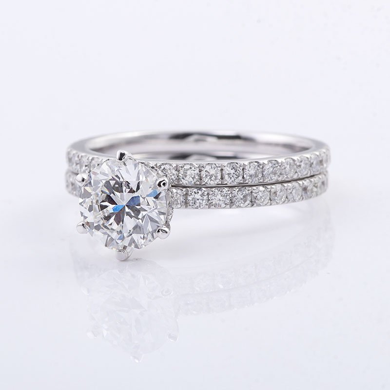Everlasting diamond engagement ring set with matching band in 18k white gold setting exquisite fine lab diamond jewelry