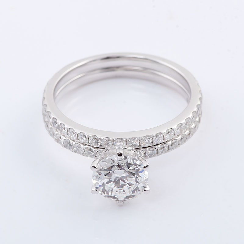 Everlasting diamond engagement ring set with matching band in 18k white gold setting exquisite fine lab diamond jewelry