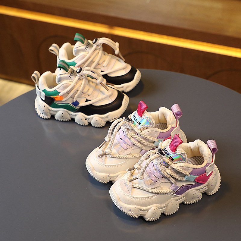 Spring and autumn children's fashion personality chunky sneaker boys and girls Leather match color non-slip comfortable sneakers