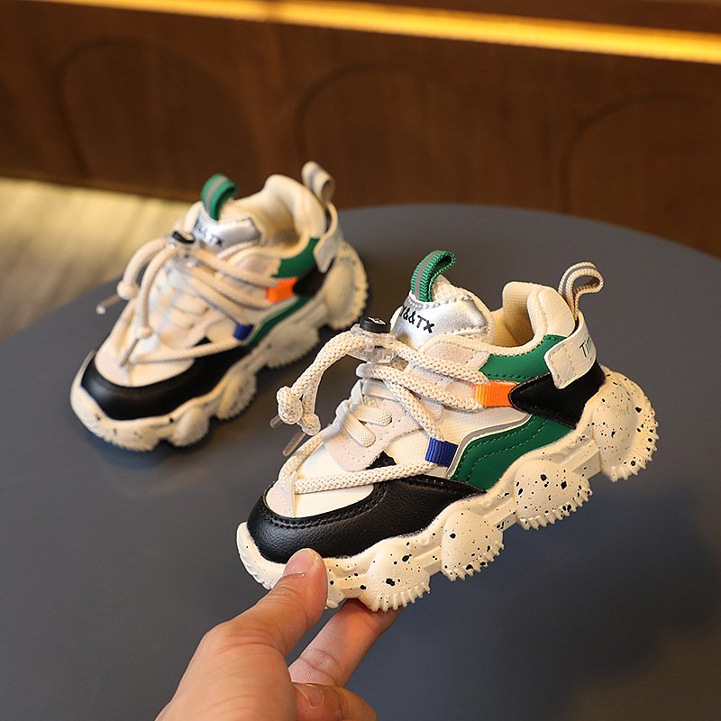 Spring and autumn children's fashion personality chunky sneaker boys and girls Leather match color non-slip comfortable sneakers