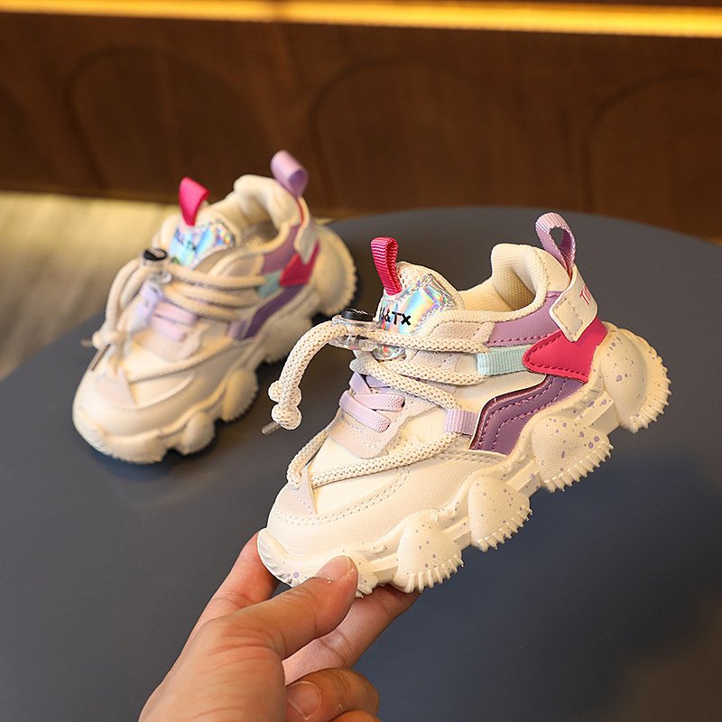 Spring and autumn children's fashion personality chunky sneaker boys and girls Leather match color non-slip comfortable sneakers