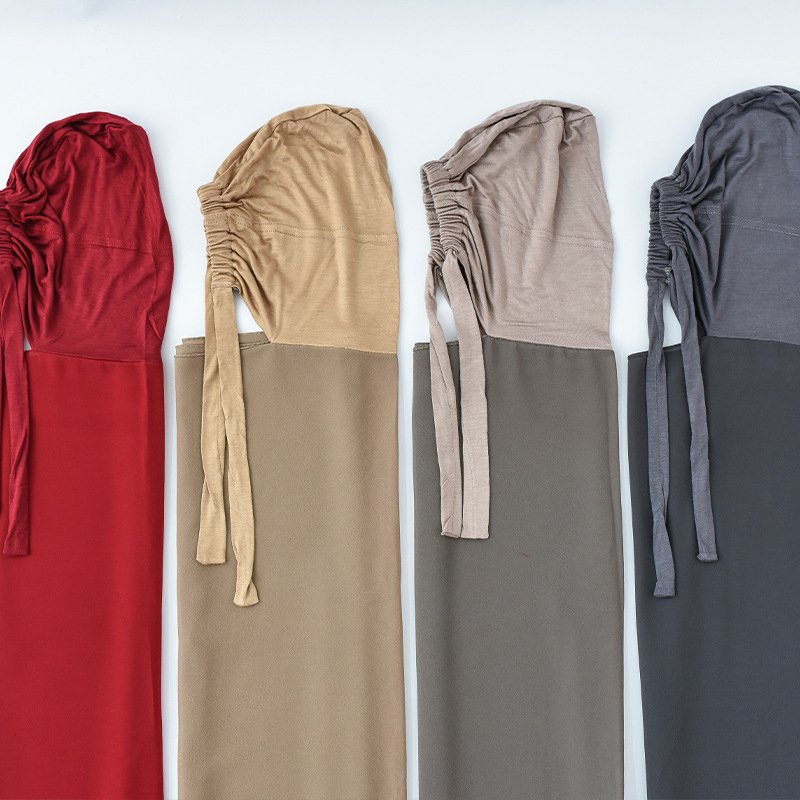 Solid Color Women's Cotton Chiffon Hijab Shawl and Matching Modal Cap Instant Muslim Scarf with Long Undercap
