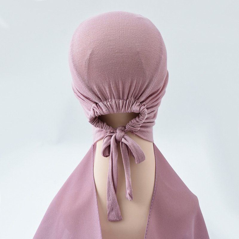 Solid Color Women's Cotton Chiffon Hijab Shawl and Matching Modal Cap Instant Muslim Scarf with Long Undercap