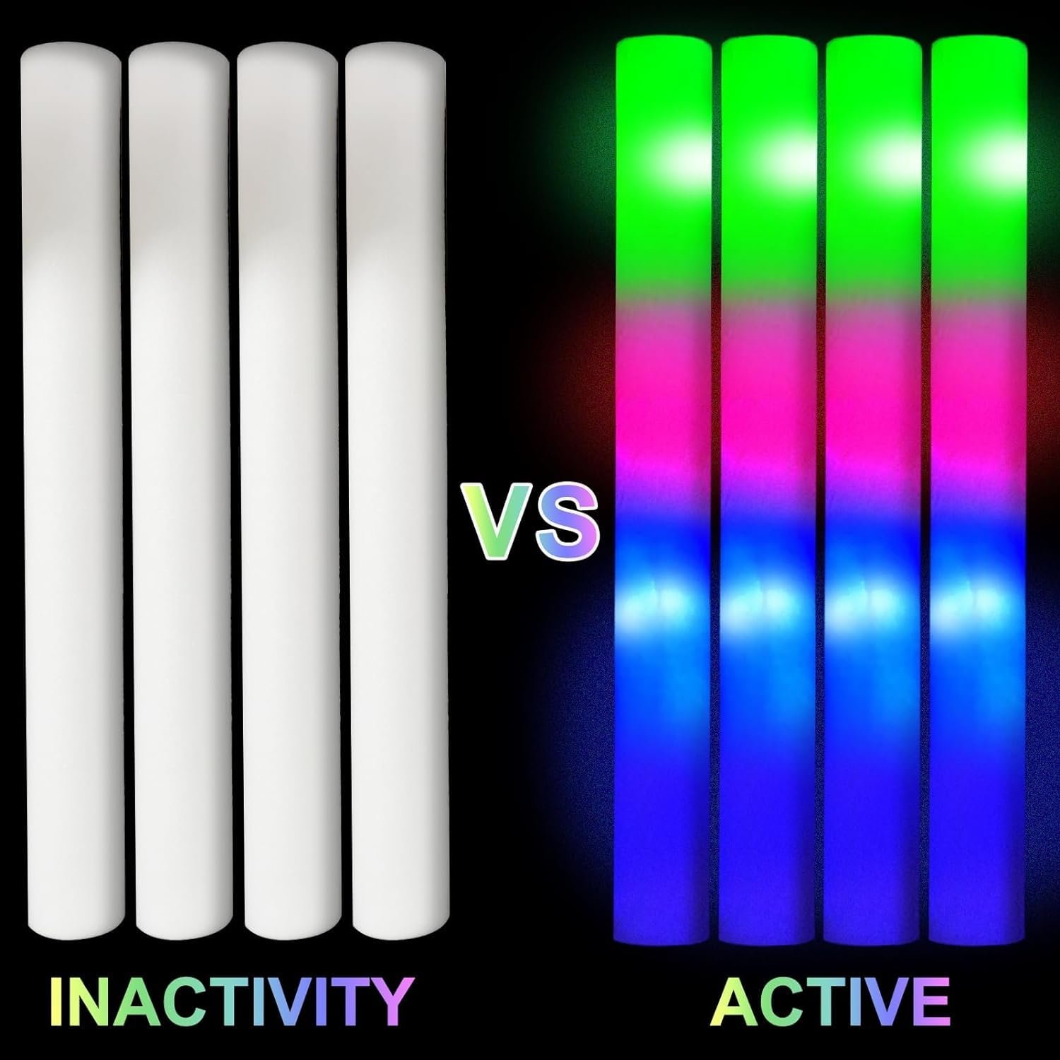 3 Modes Colorful Flashing Giant Foam Sticks Party Favors Glow in Dark Party Supplies for Wedding Concert New Year Carnival