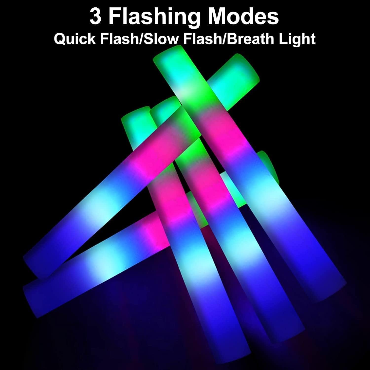 3 Modes Colorful Flashing Giant Foam Sticks Party Favors Glow in Dark Party Supplies for Wedding Concert New Year Carnival