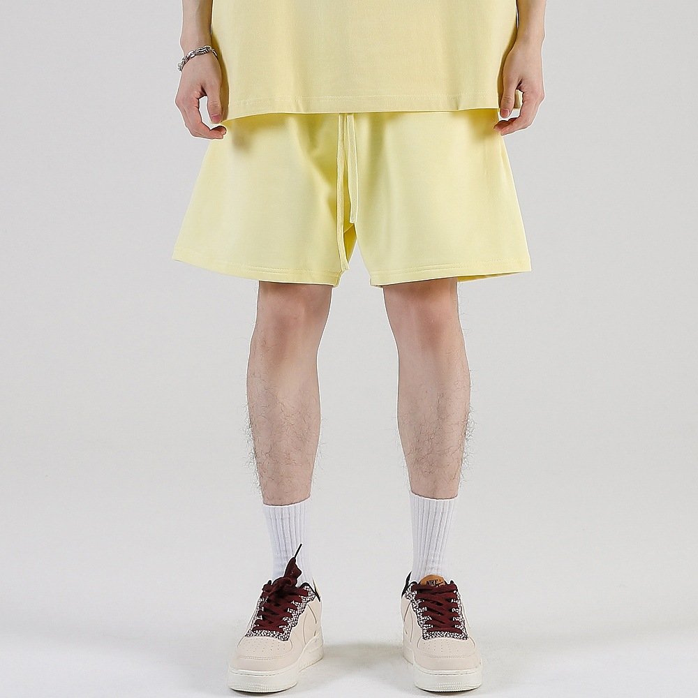ESH-047 FOG knitted 380gsm plus size men's shorts sets match tops heavy weight 100% cotton shorts for men