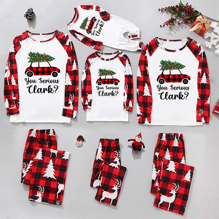 2024 Christmas Pajamas Blank White And Red Plaid Xmas Christmas Car Delivering Gifts Pjs Set Family Matching Christmas Pyjamas