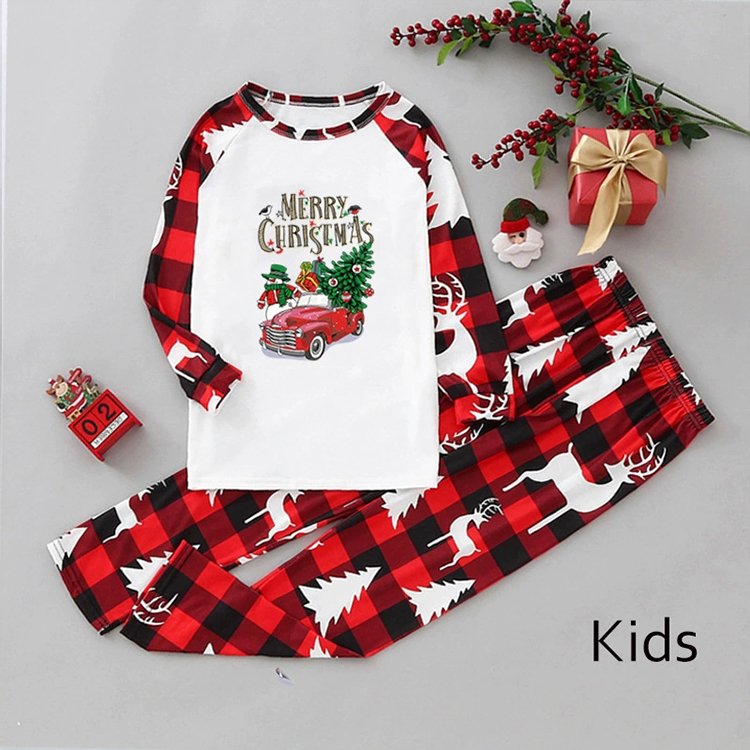 2024 Christmas Pajamas Blank White And Red Plaid Xmas Christmas Car Delivering Gifts Pjs Set Family Matching Christmas Pyjamas
