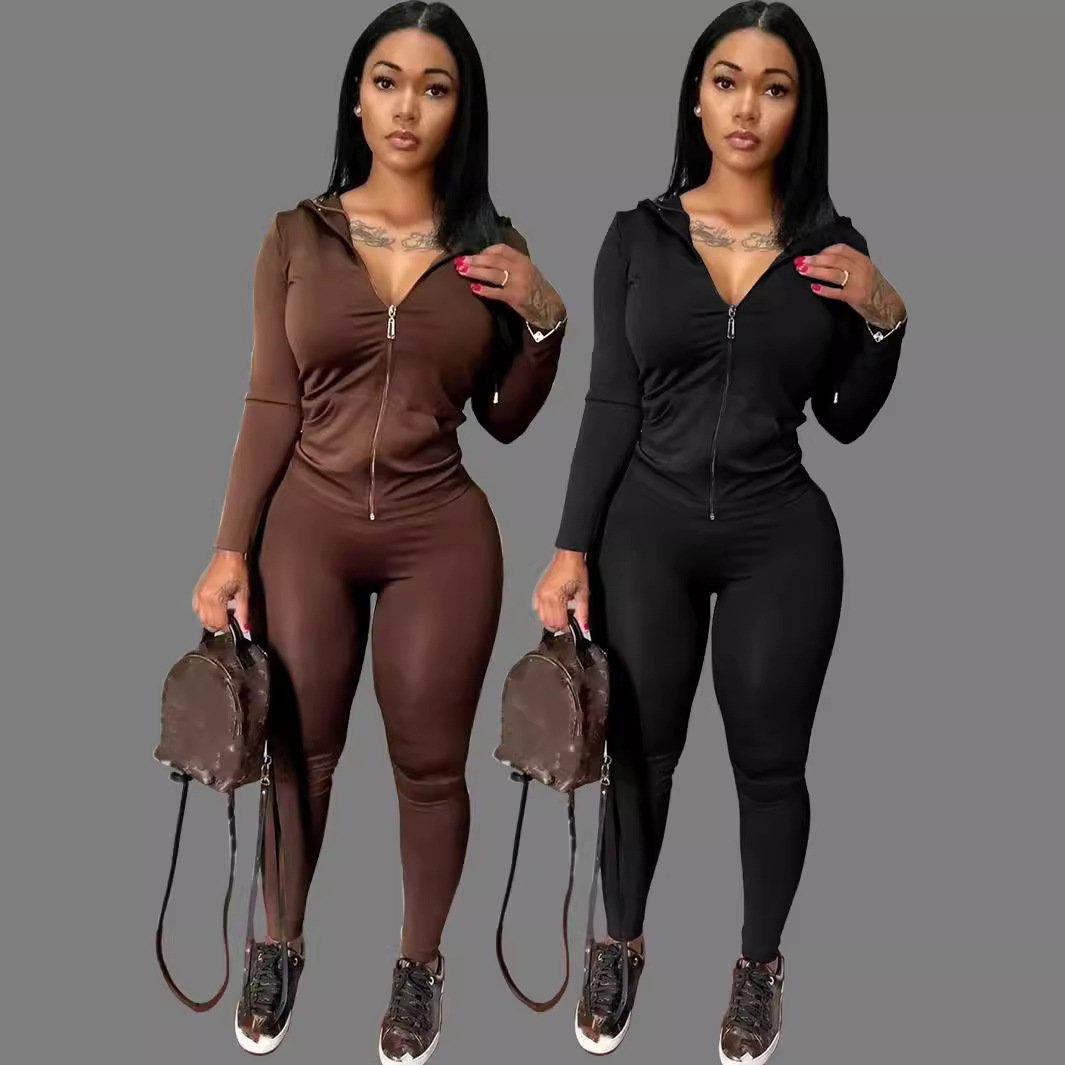 X16548C Casual Sporty 2 Piece Sets Women long sleeve zipper hoodie with bodycon pants Matching Autumn Fitness Tracksuits