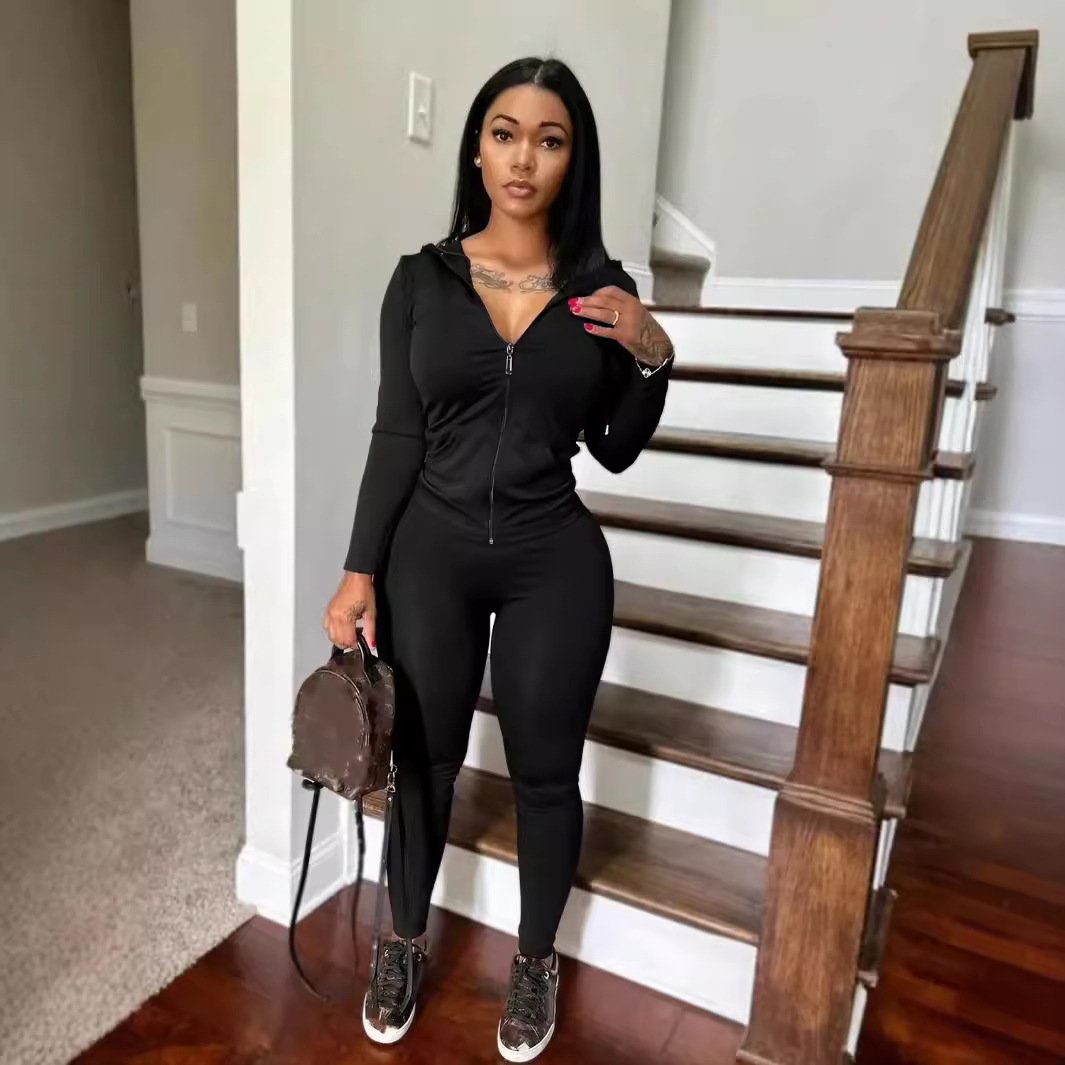 X16548C Casual Sporty 2 Piece Sets Women long sleeve zipper hoodie with bodycon pants Matching Autumn Fitness Tracksuits