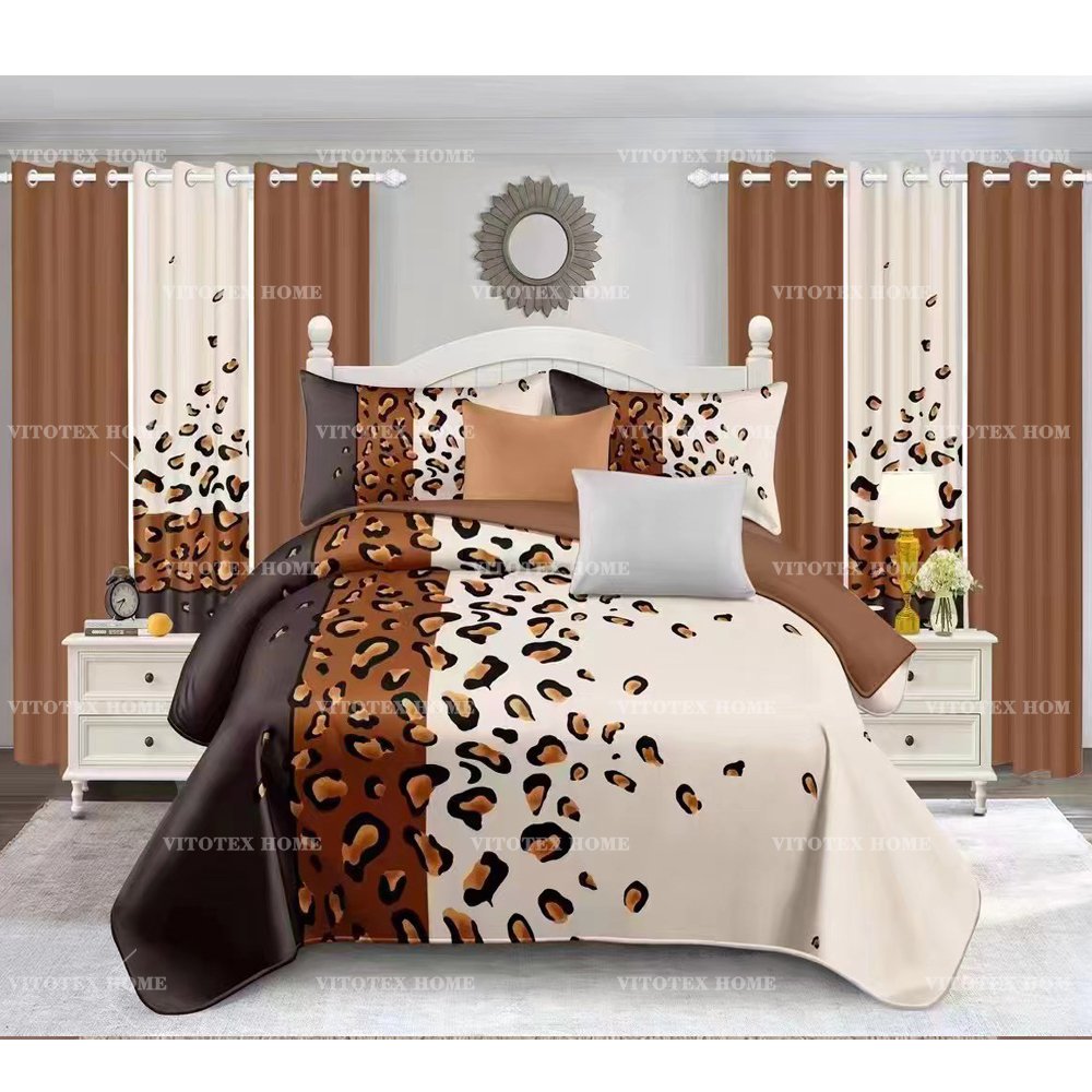 Vitotex China Factory Bed room set 6pc printed microfiber bedsheet set with 2pcs printed curtains king size