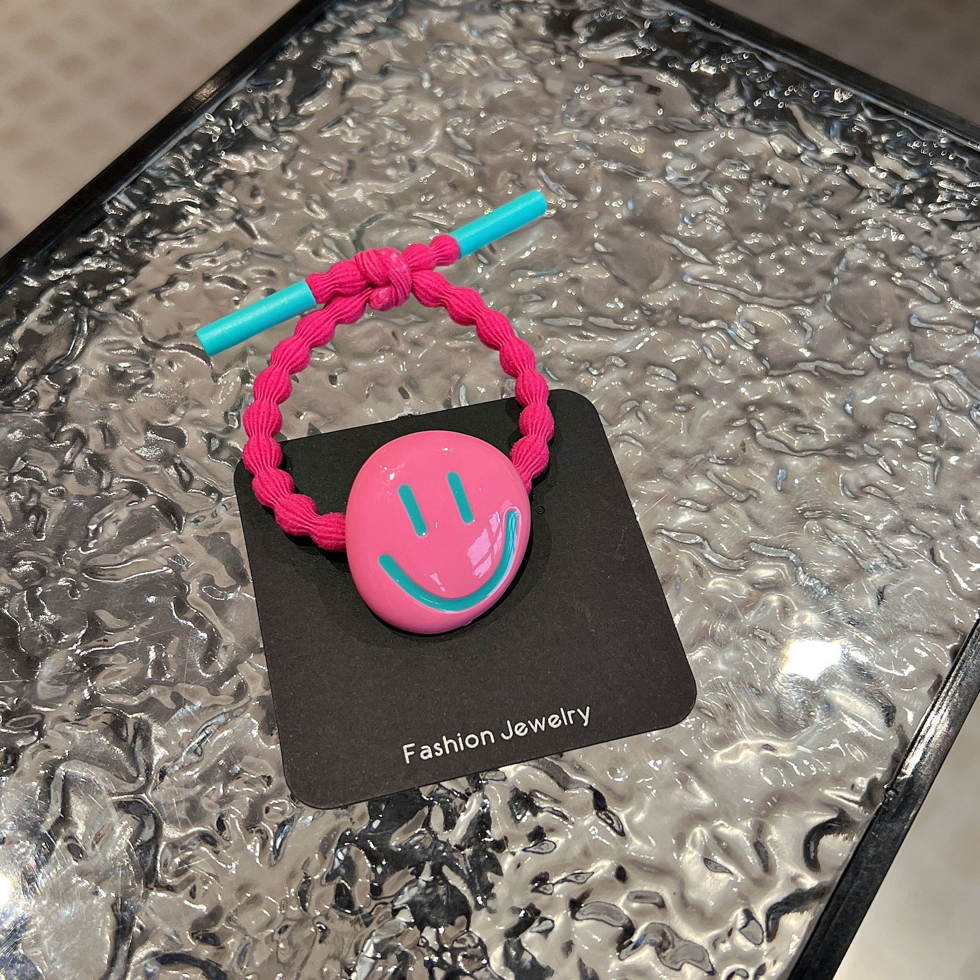 Qianjin Wholesale Summer Bright Eyes Color Matching Hairband High Ponytail Hair Accessory Acrylic Smiley Face Hair Tie