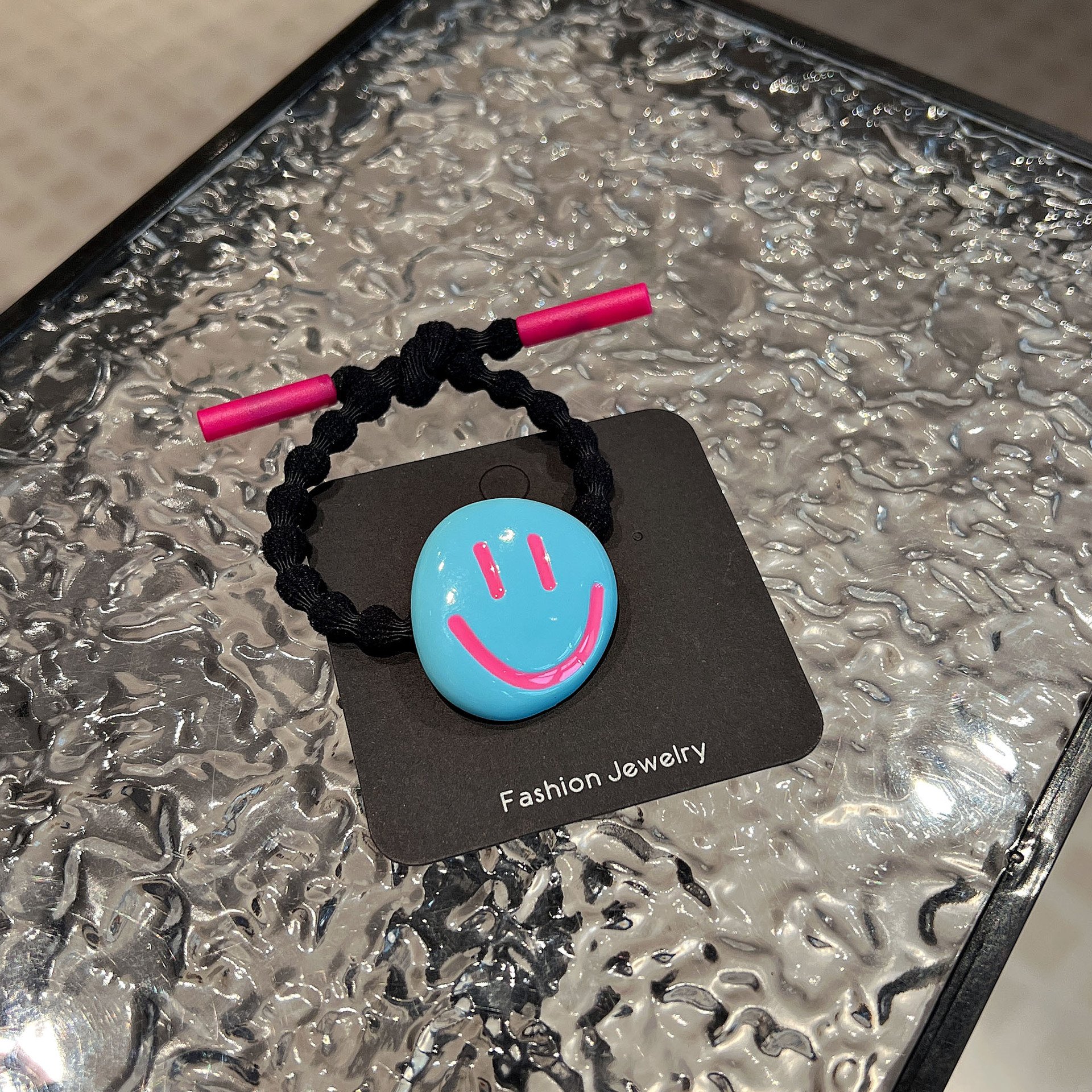 Qianjin Wholesale Summer Bright Eyes Color Matching Hairband High Ponytail Hair Accessory Acrylic Smiley Face Hair Tie