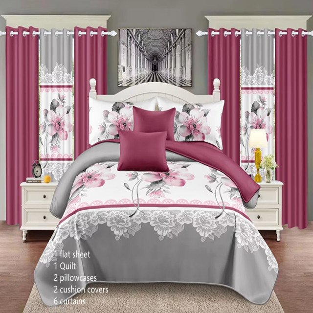 Odm/oem 12 Pcs Home Textiles Pillowslips Queen King Size Set With Matching Curtains