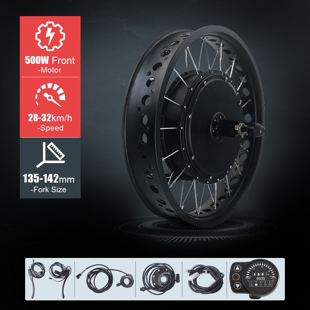 Factory price 36V/48V 500W Front Wheel Snow Fat Tire Hub Motor Kit 20inch 26inch For Ebike Conversion Kit Matched With 4.0 Tire