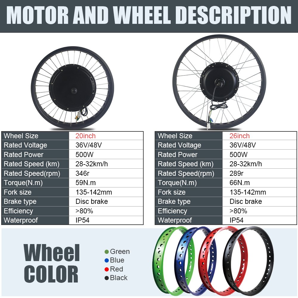 Factory price 36V/48V 500W Front Wheel Snow Fat Tire Hub Motor Kit 20inch 26inch For Ebike Conversion Kit Matched With 4.0 Tire
