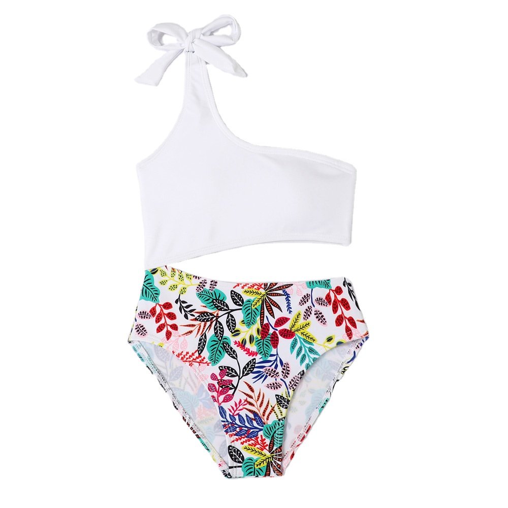 Teen Swimsuit Sweet Smile Printed Striped Bikini Mommy & me Monokini Family Matching Swimwear For Mother Daughter