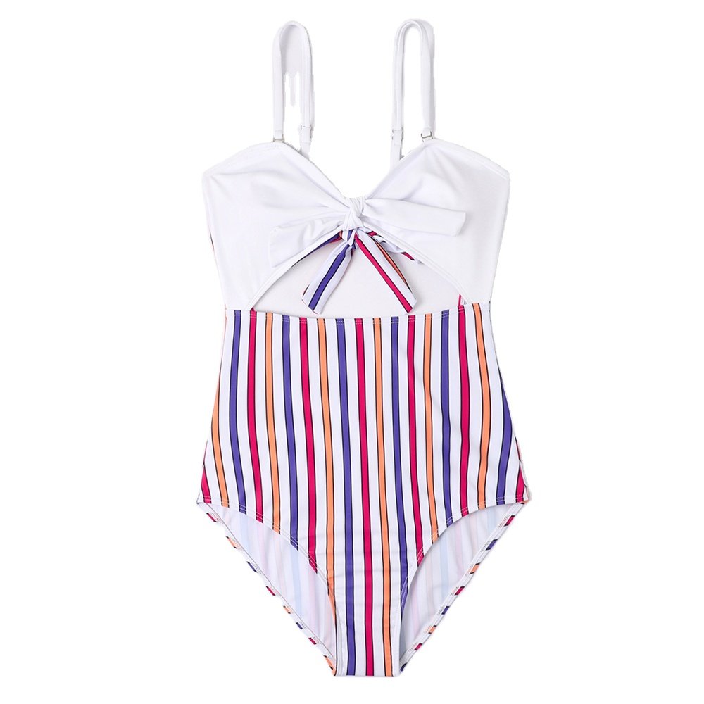Teen Swimsuit Sweet Smile Printed Striped Bikini Mommy & me Monokini Family Matching Swimwear For Mother Daughter