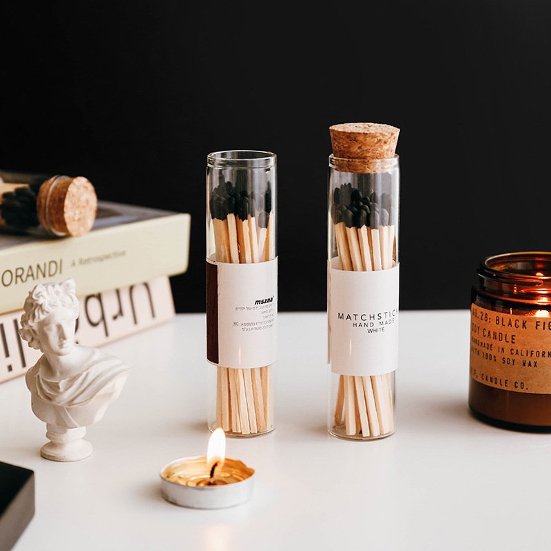 safety custom candle matches white black pink head wooden matchsticks in glass bottle