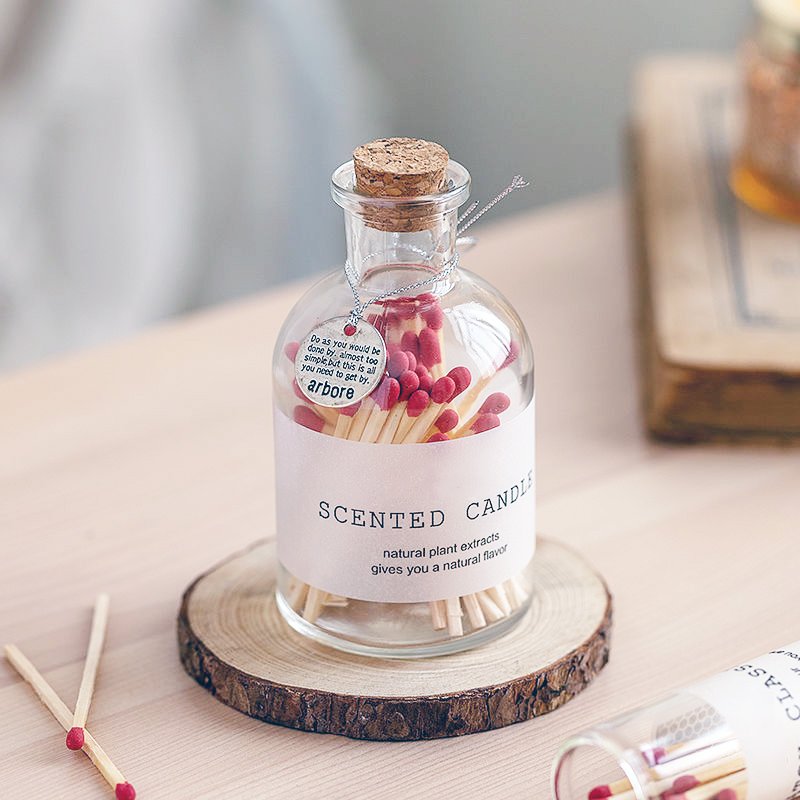 safety custom candle matches white black pink head wooden matchsticks in glass bottle