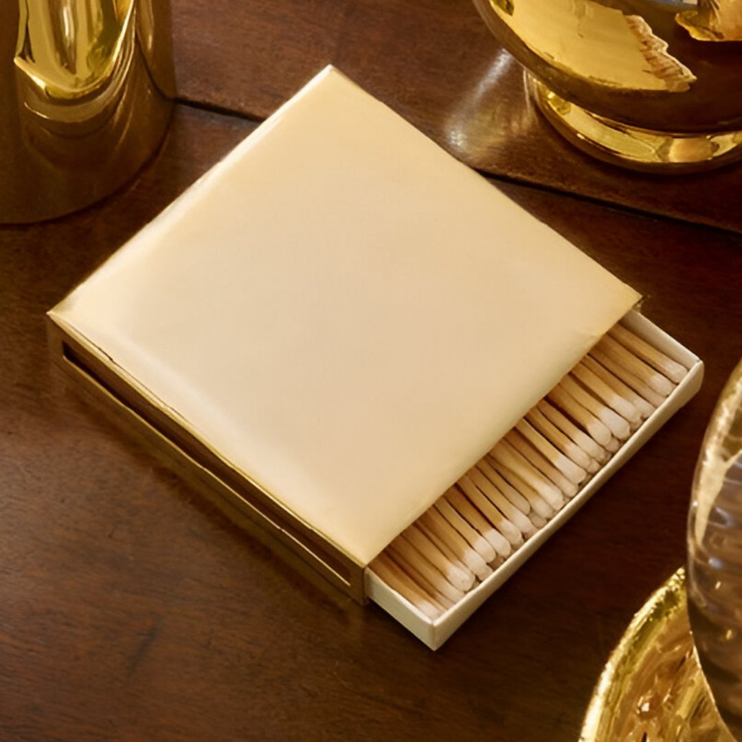 Exclusive Gold Color Brass Matchstick Cover Handmade High-Quality Matchbox Sleeve with Hotel Safety Feature Premium quality
