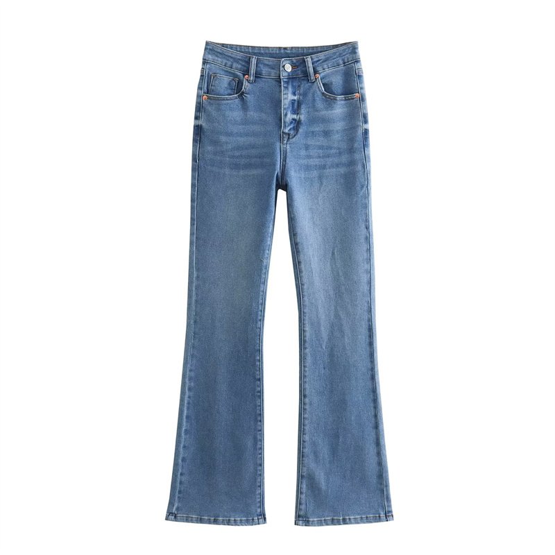 TAOP&ZA 2023 new retro women's wholesale all-match thin trousers high waist flared elastic washed jeans 7223025