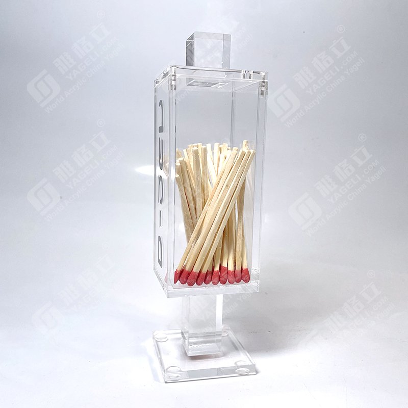 Clear Custom Square Magnetic Lid Acrylic Home Personalized match Box Lucite match Holder