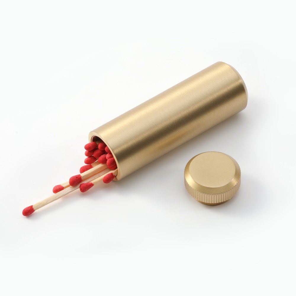 MAXERY Gold Brass Match Box Safe Modern Case Match Safe Brass Trinket Box Match Stick Holder Brass Pocket