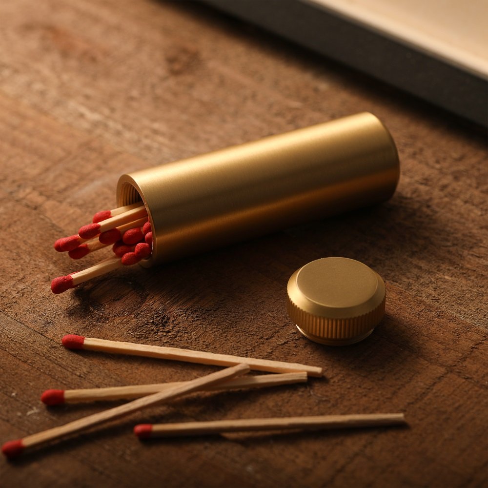MAXERY Gold Brass Match Box Safe Modern Case Match Safe Brass Trinket Box Match Stick Holder Brass Pocket