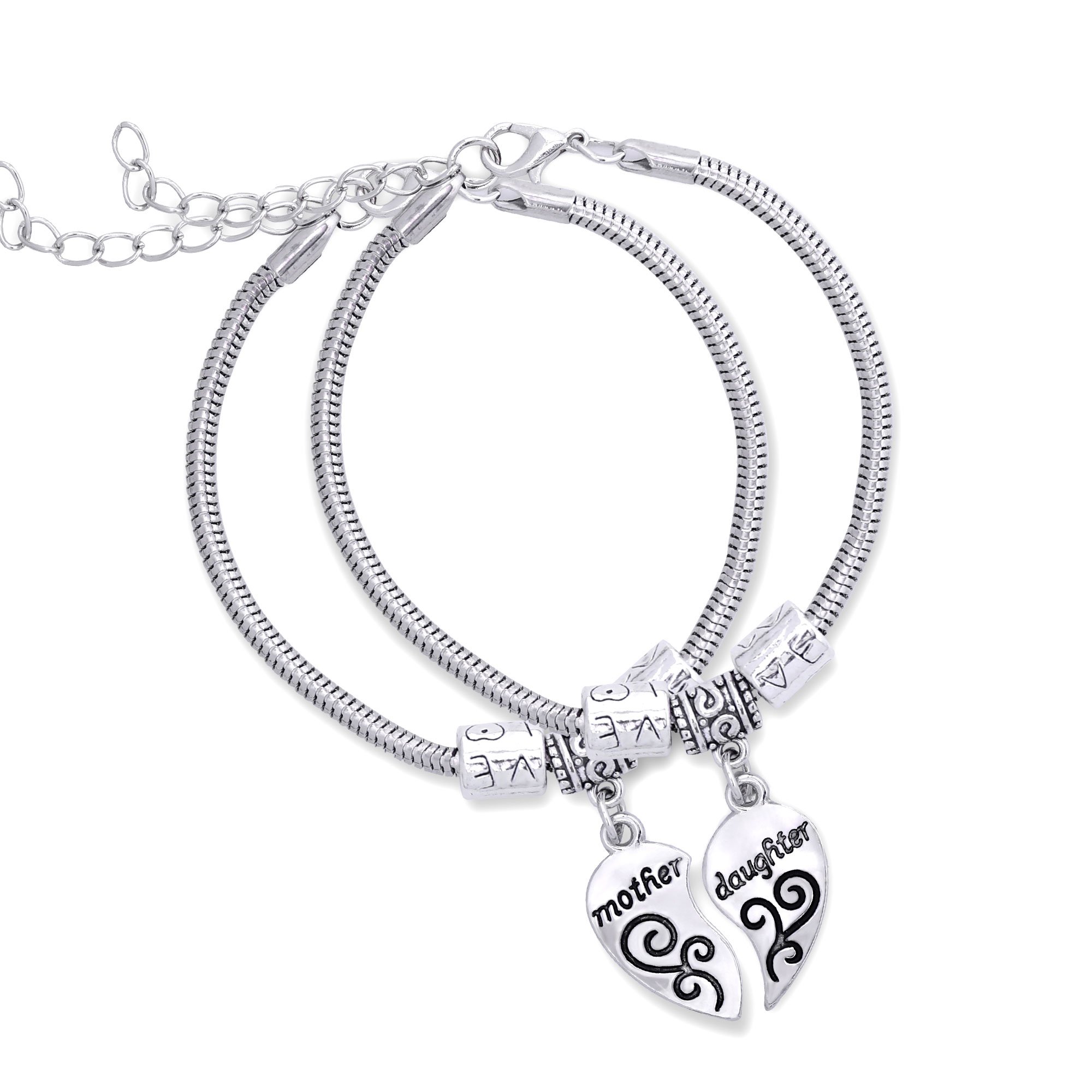 2PCS Matching Heart Mother Daughter Bracelets Mother Daughter Jewelry Set Gift for Mom