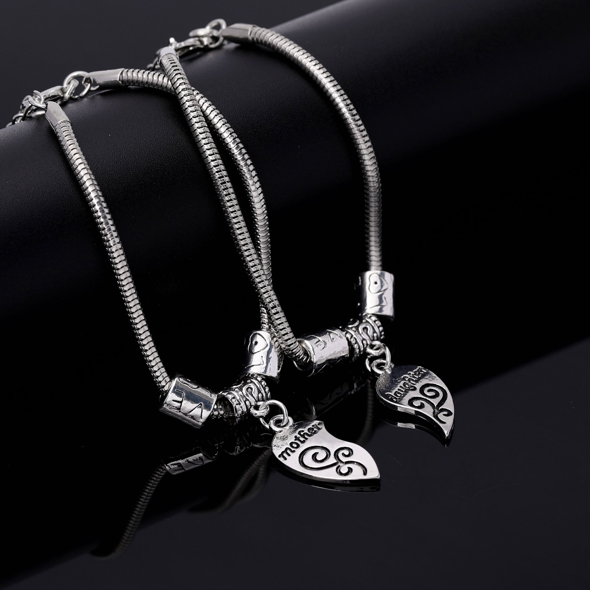 2PCS Matching Heart Mother Daughter Bracelets Mother Daughter Jewelry Set Gift for Mom