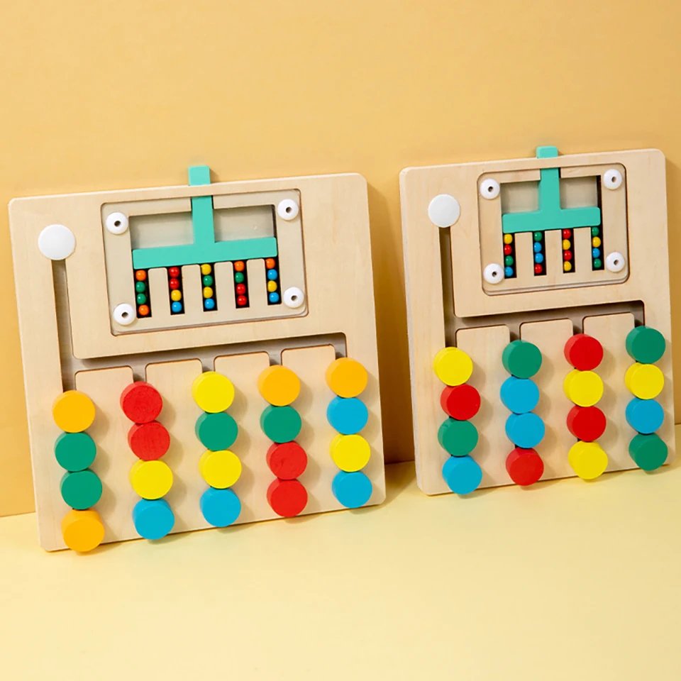 Montessori Learning Slide Puzzle Toys Color Matching Logic Game Busy Board Preschool Educational Wooden Toys for Toddlers Kids