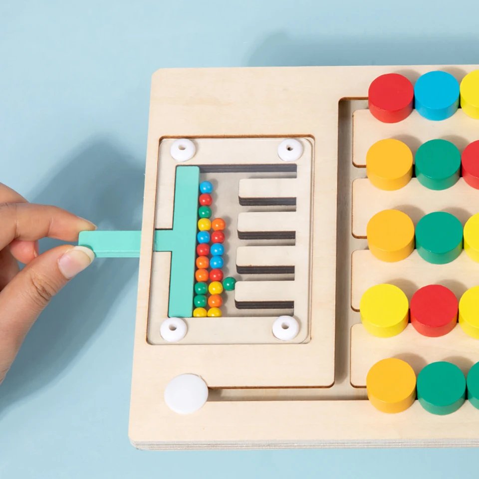 Montessori Learning Slide Puzzle Toys Color Matching Logic Game Busy Board Preschool Educational Wooden Toys for Toddlers Kids