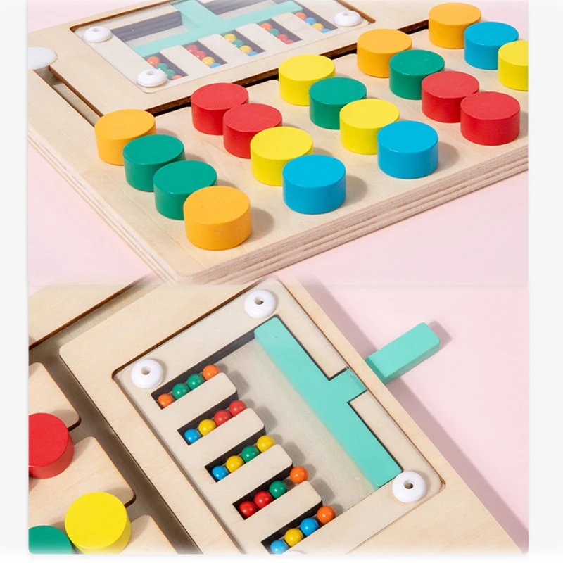 Montessori Learning Slide Puzzle Toys Color Matching Logic Game Busy Board Preschool Educational Wooden Toys for Toddlers Kids