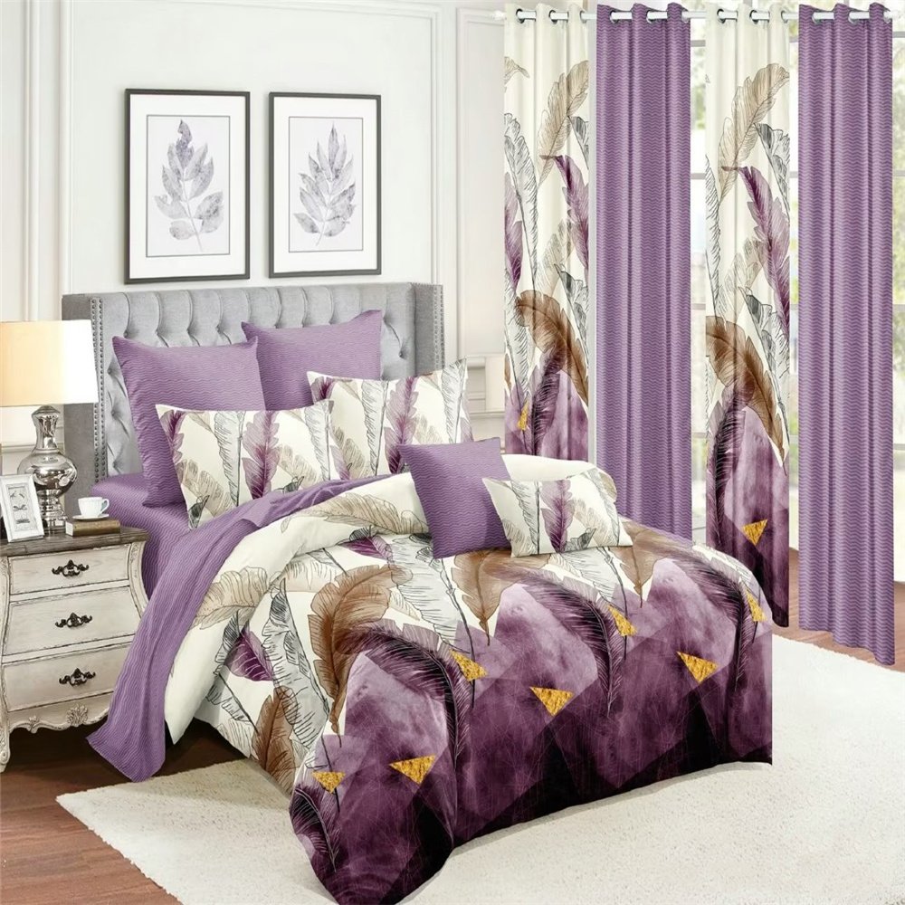 Luxury Brushed Microfiber Quilt Cover Bed Sheet Bedding Sets with Matching Curtains For Bedroom