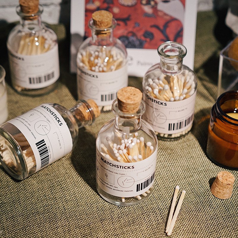 Eco-Friendly Glass Scented Candle Lighter Natural Fire Wood Matchstick Candle Matches Packaged in Box