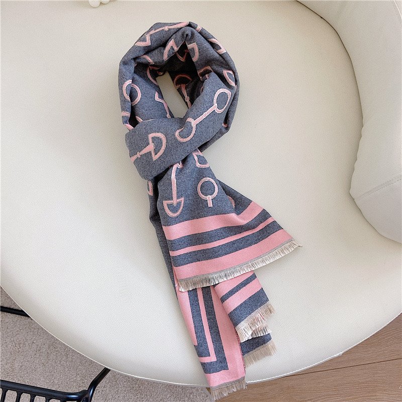 Autumn and winter imitation cashmere scarf Double-sided printing Women's scarf Thermal shawl all-match