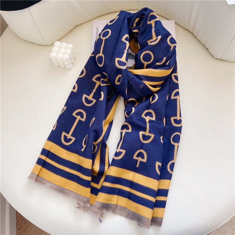 Autumn and winter imitation cashmere scarf Double-sided printing Women's scarf Thermal shawl all-match