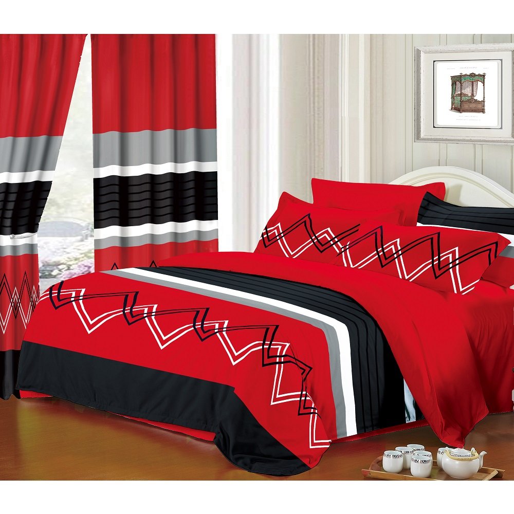 6Pcs Kit Bedding Sheet Set With Match Curtains Available In Full Queen King Size