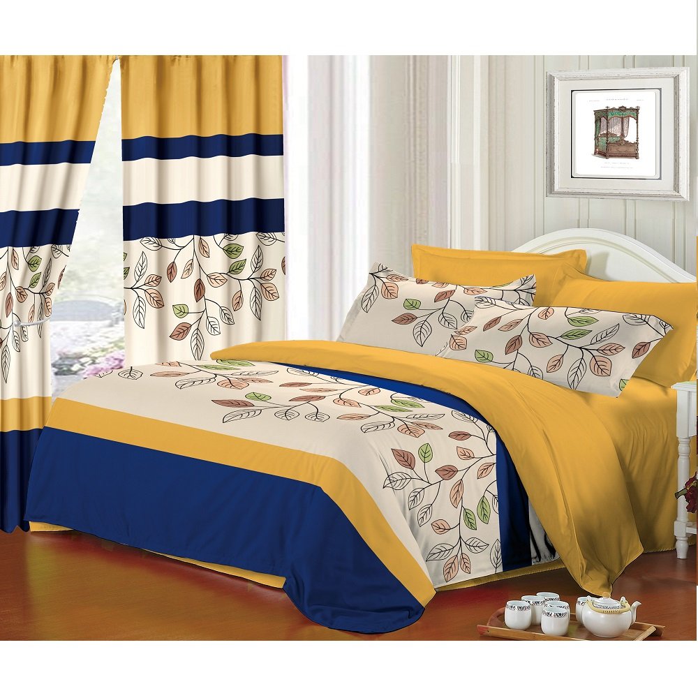 6Pcs Kit Bedding Sheet Set With Match Curtains Available In Full Queen King Size