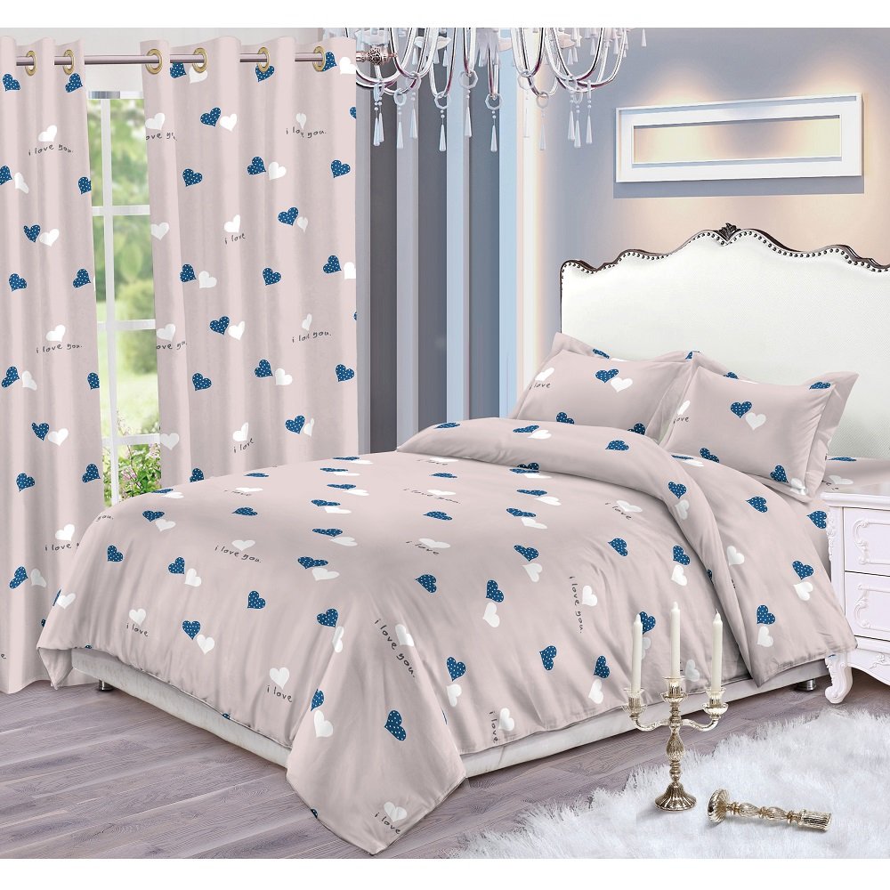 6Pcs Kit Bedding Sheet Set With Match Curtains Available In Full Queen King Size