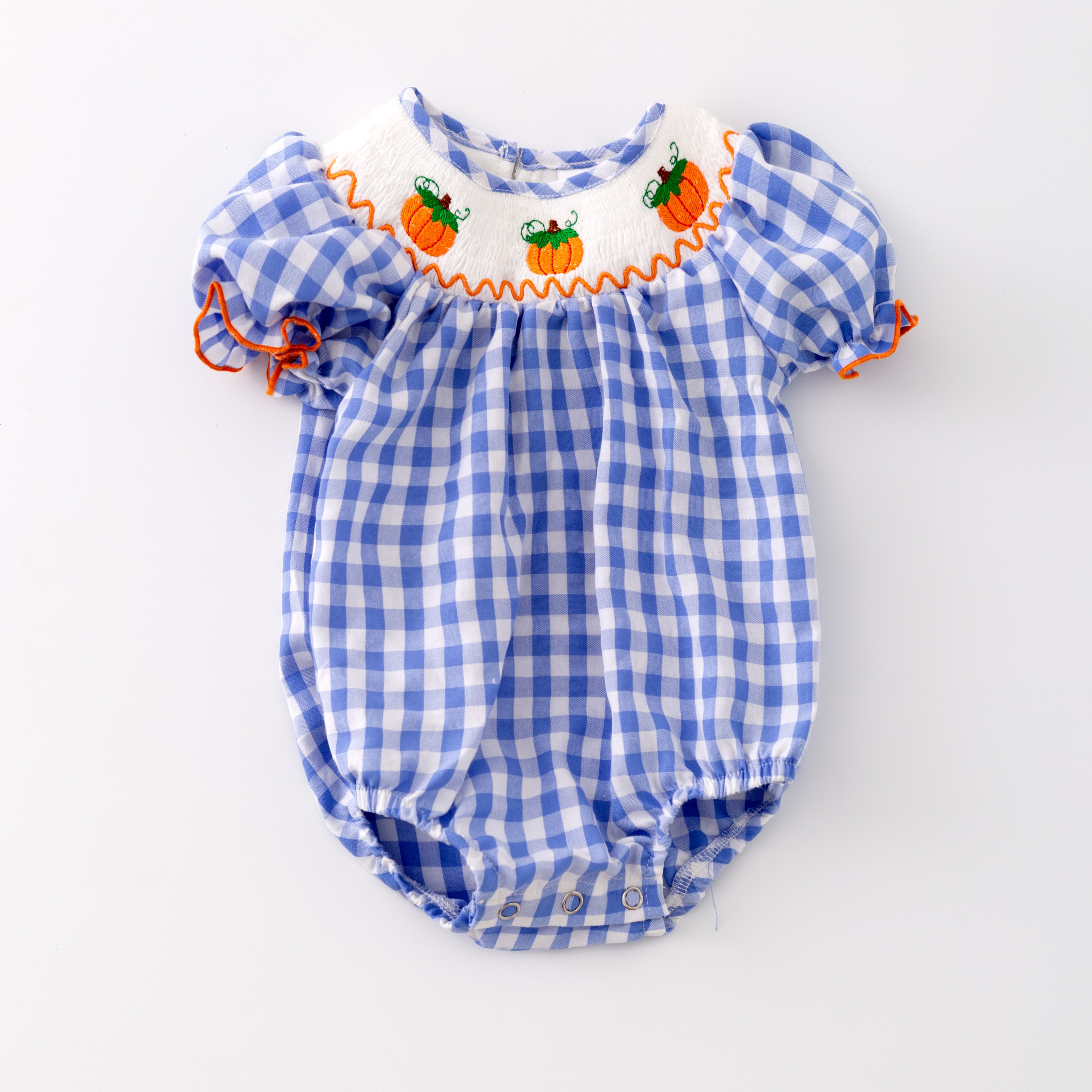 In Stock Kids Smocked Clothing Infant Baby Toddler Halloween Girls Boys Sibling Matching Pumpkin Embroidered Dress Outfit Romper