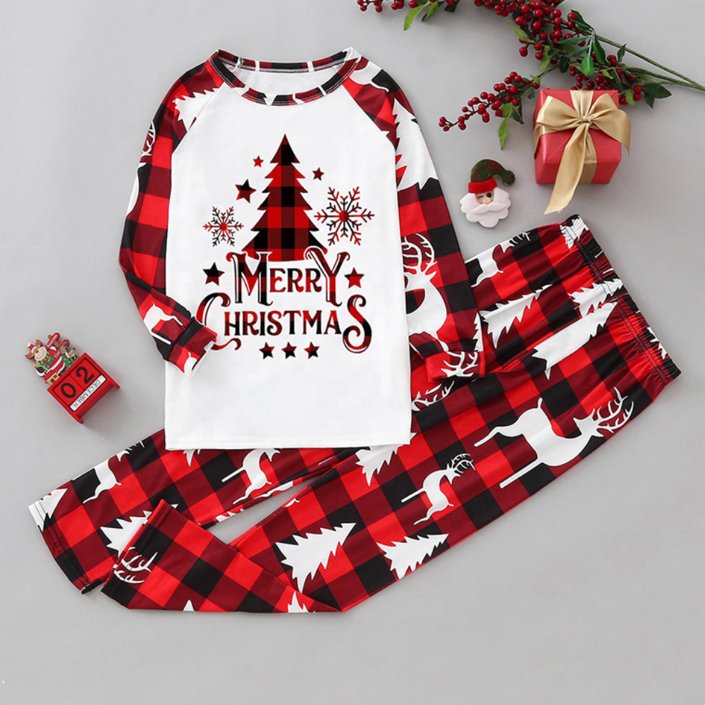 Fashion Family Christmas Pajama Set Matching Cotton Plus Size Outfit Print Cartoon Tree Sleepwear For Holiday