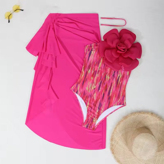 GX263W Wholesale Women Elegant Swimwear Vendors Printed One Piece Swimsuit and Cover Up Matching Suit Boho Printed Bathing Suit